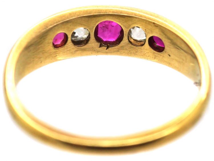 Edwardian 18ct Gold, Pink Sapphire & Diamond Five Stone Ring