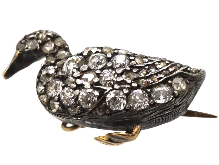 Edwardian Diamond Set Duck Brooch