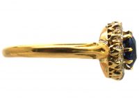 Edwardian 18ct Gold, Sapphire & Diamond Cluster Ring with Ornate Shoulders