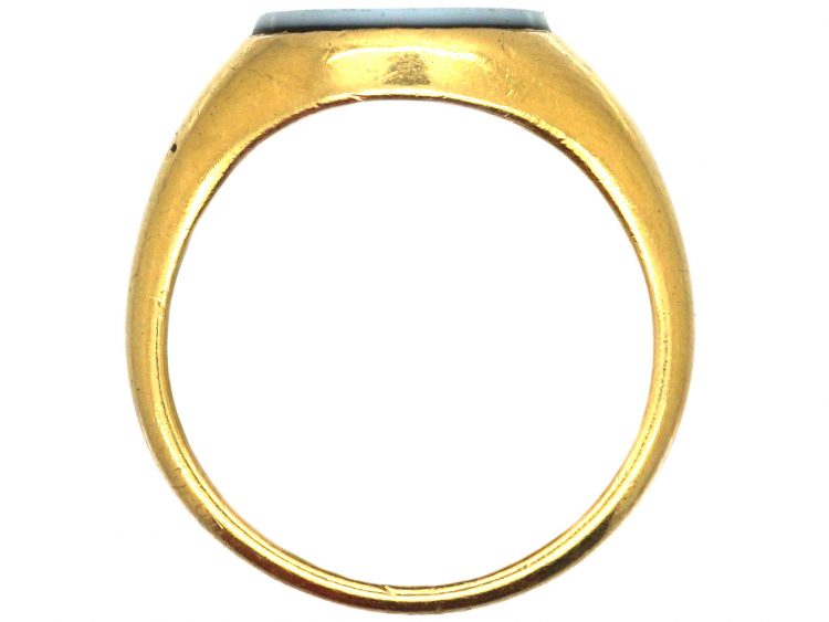 Edwardian 18ct Gold Signet Ring set with Banded Onyx with Intaglio of a Crowned Duke