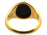 Edwardian 18ct Gold Signet Ring set with Banded Onyx with Intaglio of a Crowned Duke