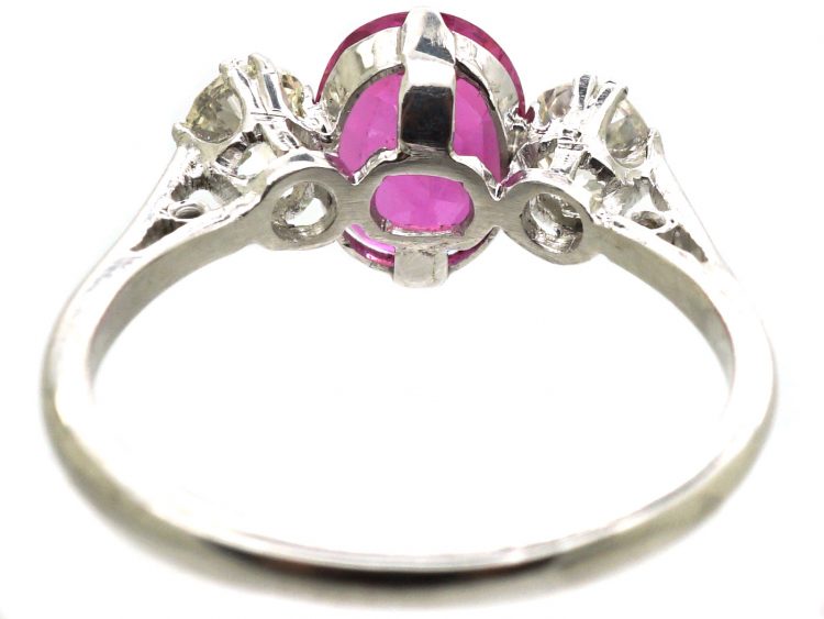 Edwardian Platinum, Pink Sapphire & Diamond Three Stone Ring