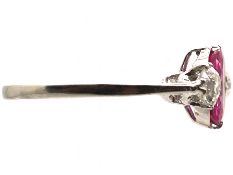 Edwardian Platinum, Pink Sapphire & Diamond Three Stone Ring