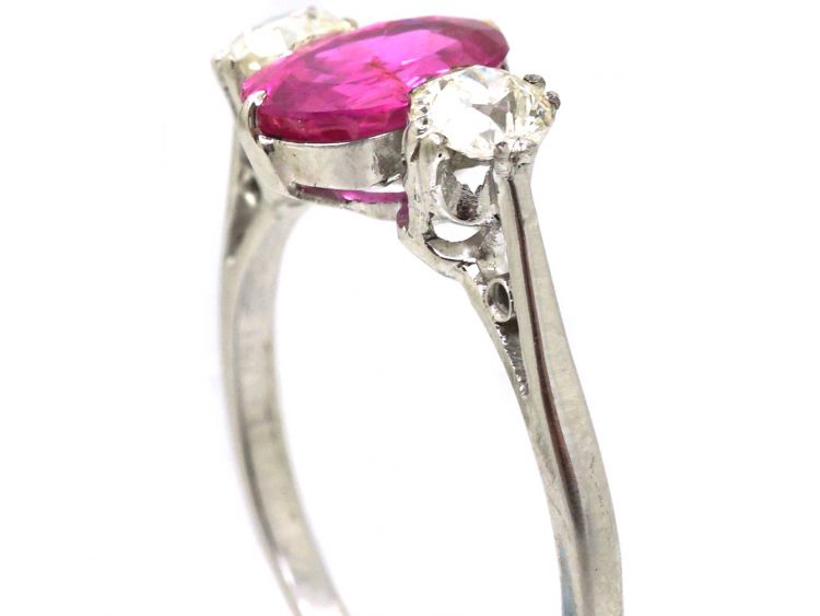 Edwardian Platinum, Pink Sapphire & Diamond Three Stone Ring