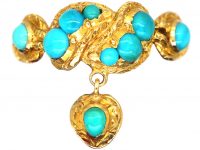 Georgian 15ct Gold & Turquoise Twist Ring with Turquoise Heart Drop