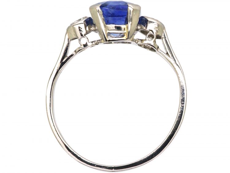French Early 20th Century Platinum, Sapphire & Diamond Three Stone Ring