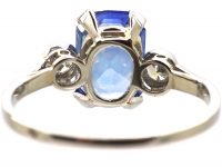 French Early 20th Century Platinum, Sapphire & Diamond Three Stone Ring