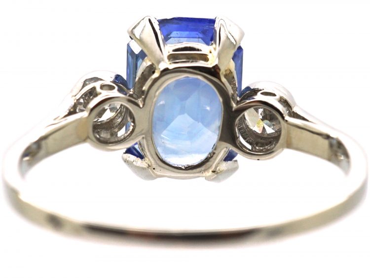 French Early 20th Century Platinum, Sapphire & Diamond Three Stone Ring