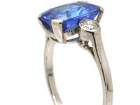 French Early 20th Century Platinum, Sapphire & Diamond Three Stone Ring