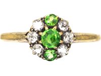 Edwardian 18ct Gold, Green Garnet & Diamond Cluster Ring