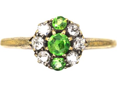 Edwardian 18ct Gold, Green Garnet & Diamond Cluster Ring