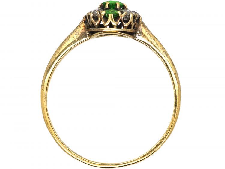 Edwardian 18ct Gold, Green Garnet & Diamond Cluster Ring