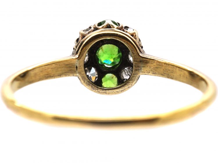 Edwardian 18ct Gold, Green Garnet & Diamond Cluster Ring