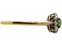 Edwardian 18ct Gold, Green Garnet & Diamond Cluster Ring