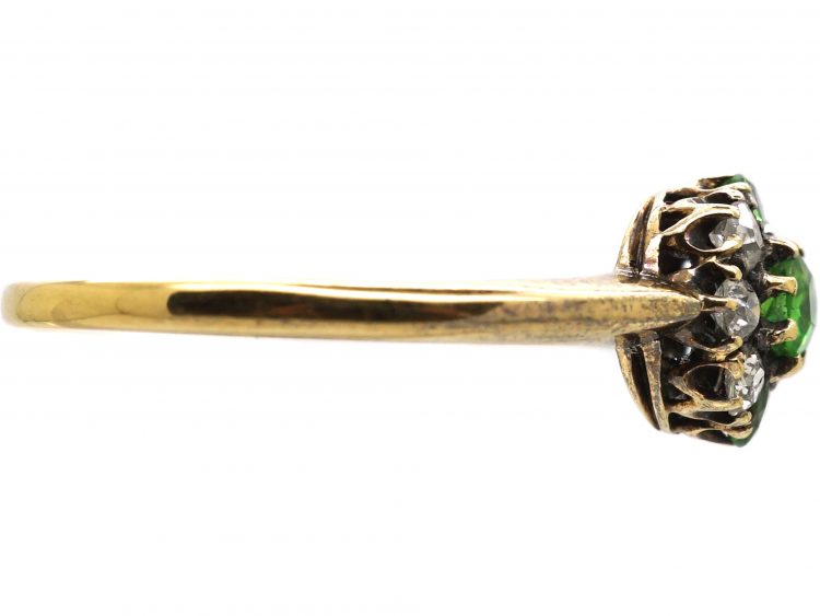 Edwardian 18ct Gold, Green Garnet & Diamond Cluster Ring