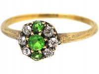 Edwardian 18ct Gold, Green Garnet & Diamond Cluster Ring
