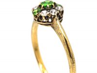 Edwardian 18ct Gold, Green Garnet & Diamond Cluster Ring