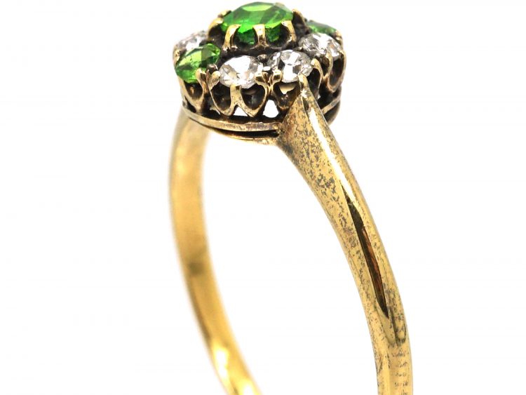 Edwardian 18ct Gold, Green Garnet & Diamond Cluster Ring