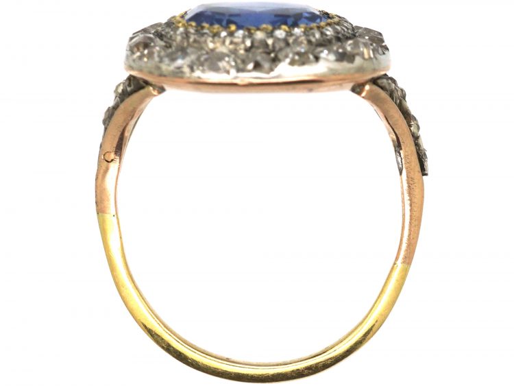 Georgian 18ct Gold & Silver, Large Sapphire & Diamond Cluster Ring