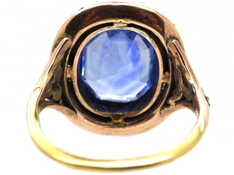 Georgian 18ct Gold & Silver, Large Sapphire & Diamond Cluster Ring