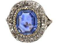 Georgian 18ct Gold & Silver, Large Sapphire & Diamond Cluster Ring