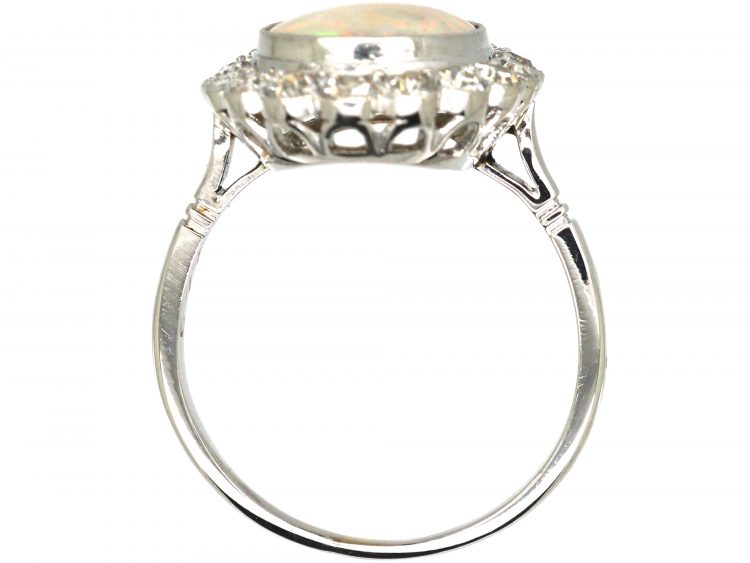 French mid 20th Century 18ct White Gold, Opal & Diamond Cluster Ring