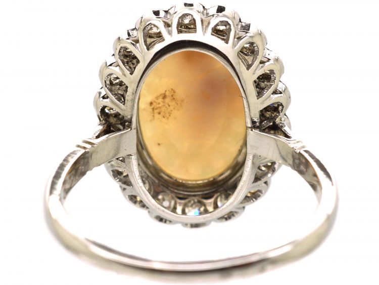French mid 20th Century 18ct White Gold, Opal & Diamond Cluster Ring