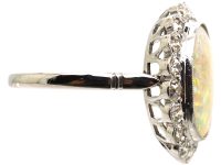 French mid 20th Century 18ct White Gold, Opal & Diamond Cluster Ring