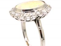 French mid 20th Century 18ct White Gold, Opal & Diamond Cluster Ring