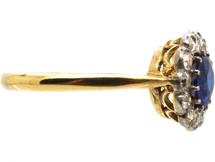 Edwardian 18ct Gold, Sapphire & Diamond Cluster Ring