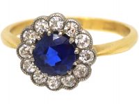 Edwardian 18ct Gold, Sapphire & Diamond Cluster Ring