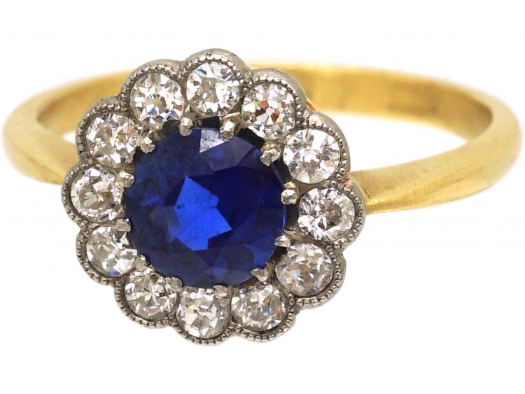 Edwardian 18ct Gold, Sapphire & Diamond Cluster Ring