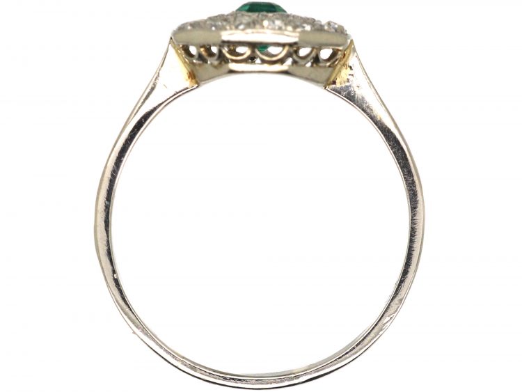Early 20th Century Platinum, Emerald & Diamond Octagonal Cluster Ring