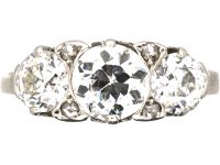 Early 20th Century 14ct Gold & Platinum, Three Stone Diamond Carved Half Hoop Ring
