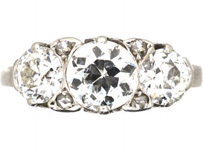 Early 20th Century 14ct Gold & Platinum, Three Stone Diamond Carved Half Hoop Ring