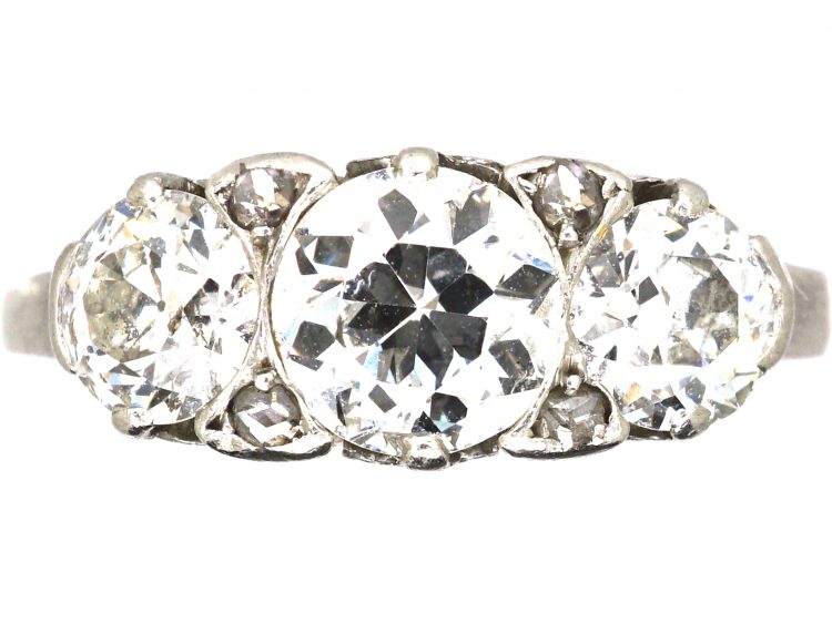 Early 20th Century 14ct Gold & Platinum, Three Stone Diamond Carved Half Hoop Ring