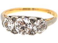 Early 20th Century 14ct Gold & Platinum, Three Stone Diamond Carved Half Hoop Ring