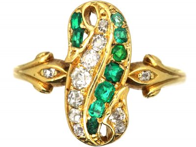 Victorian 18ct Gold Twist Ring set with Emeralds & Diamonds