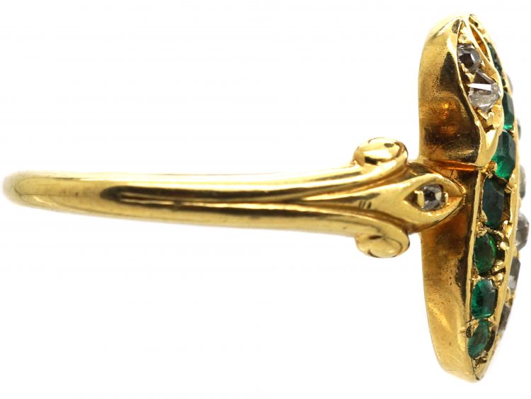 Victorian 18ct Gold Twist Ring set with Emeralds & Diamonds