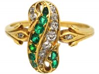 Victorian 18ct Gold Twist Ring set with Emeralds & Diamonds
