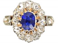 French Import Early 20th Century 18ct Gold, Rose Diamond & Sapphire Oval Cluster Ring