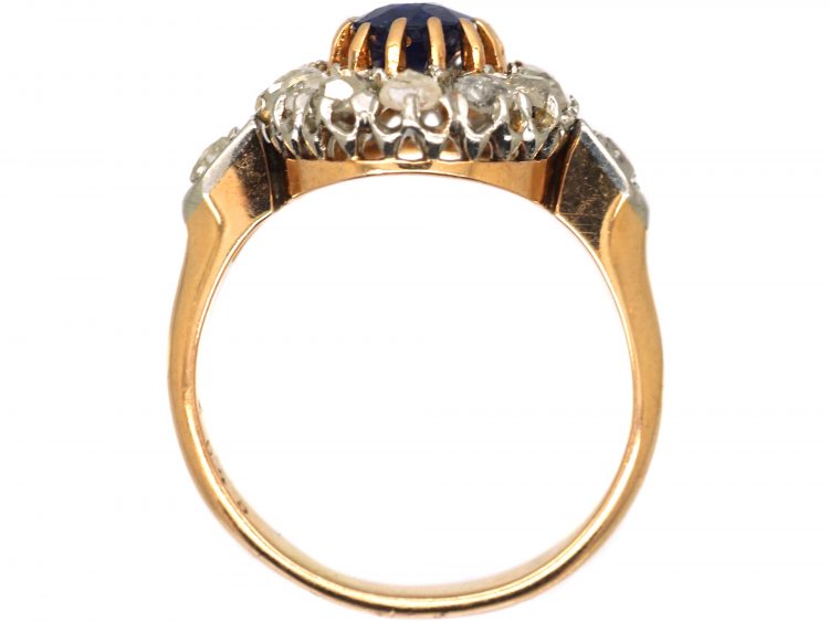 French Import Early 20th Century 18ct Gold, Rose Diamond & Sapphire Oval Cluster Ring
