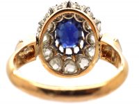 French Import Early 20th Century 18ct Gold, Rose Diamond & Sapphire Oval Cluster Ring