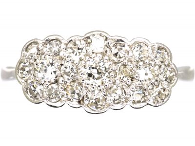 Edwardian 18ct White Gold & Platinum, Triple Cluster Diamond Ring