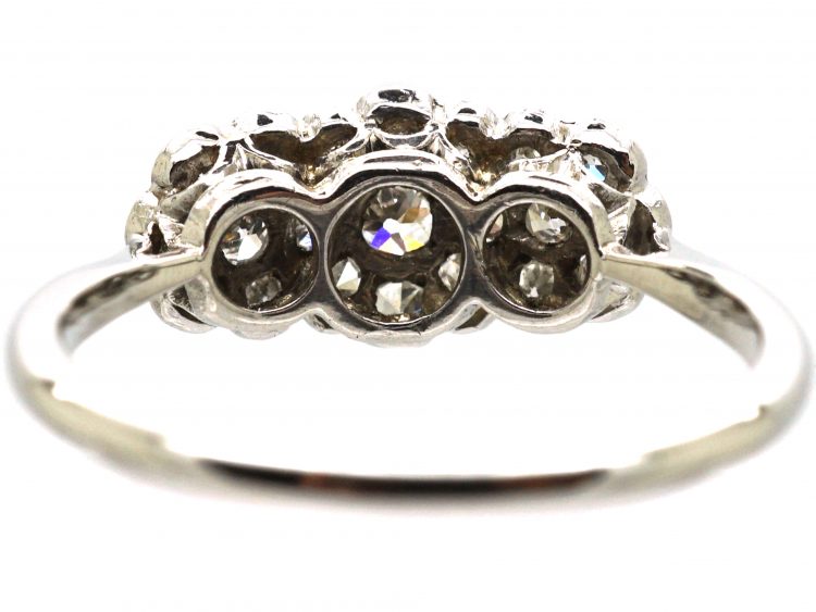 Edwardian 18ct White Gold & Platinum, Triple Cluster Diamond Ring