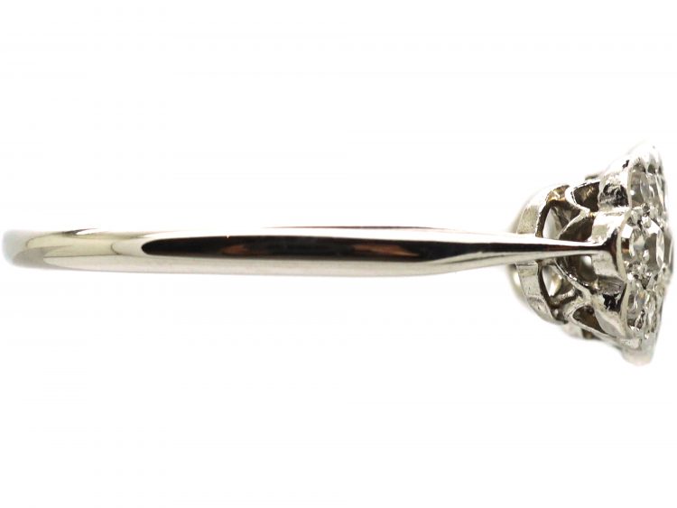 Edwardian 18ct White Gold & Platinum, Triple Cluster Diamond Ring