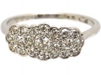 Edwardian 18ct White Gold & Platinum, Triple Cluster Diamond Ring