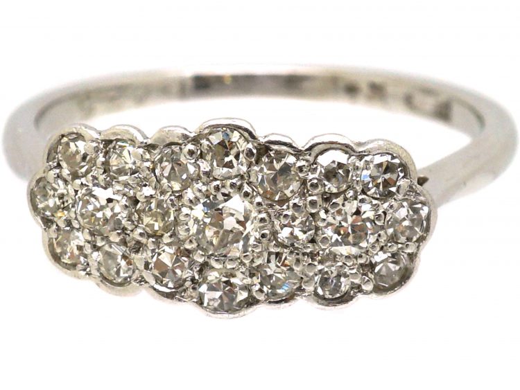 Edwardian 18ct White Gold & Platinum, Triple Cluster Diamond Ring