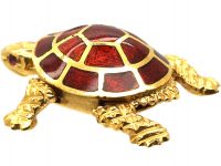 French 18ct Gold & Red Enamel Turtle Pendant with Ruby Eyes
