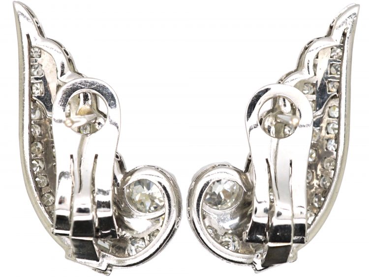 Art Deco Platinum & Diamond Wing Earrings